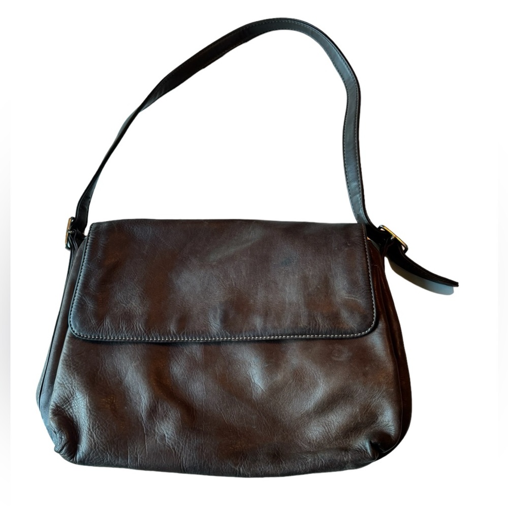 Retro Supple Brown Leather Apostrophe Women’s Shoulder Bag Purse